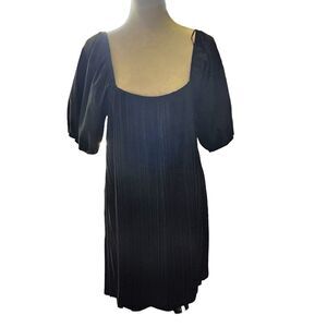 ZARA Black Mini Babydoll Balloon Sleeves Off Shoulder Lined Pleated Dress M